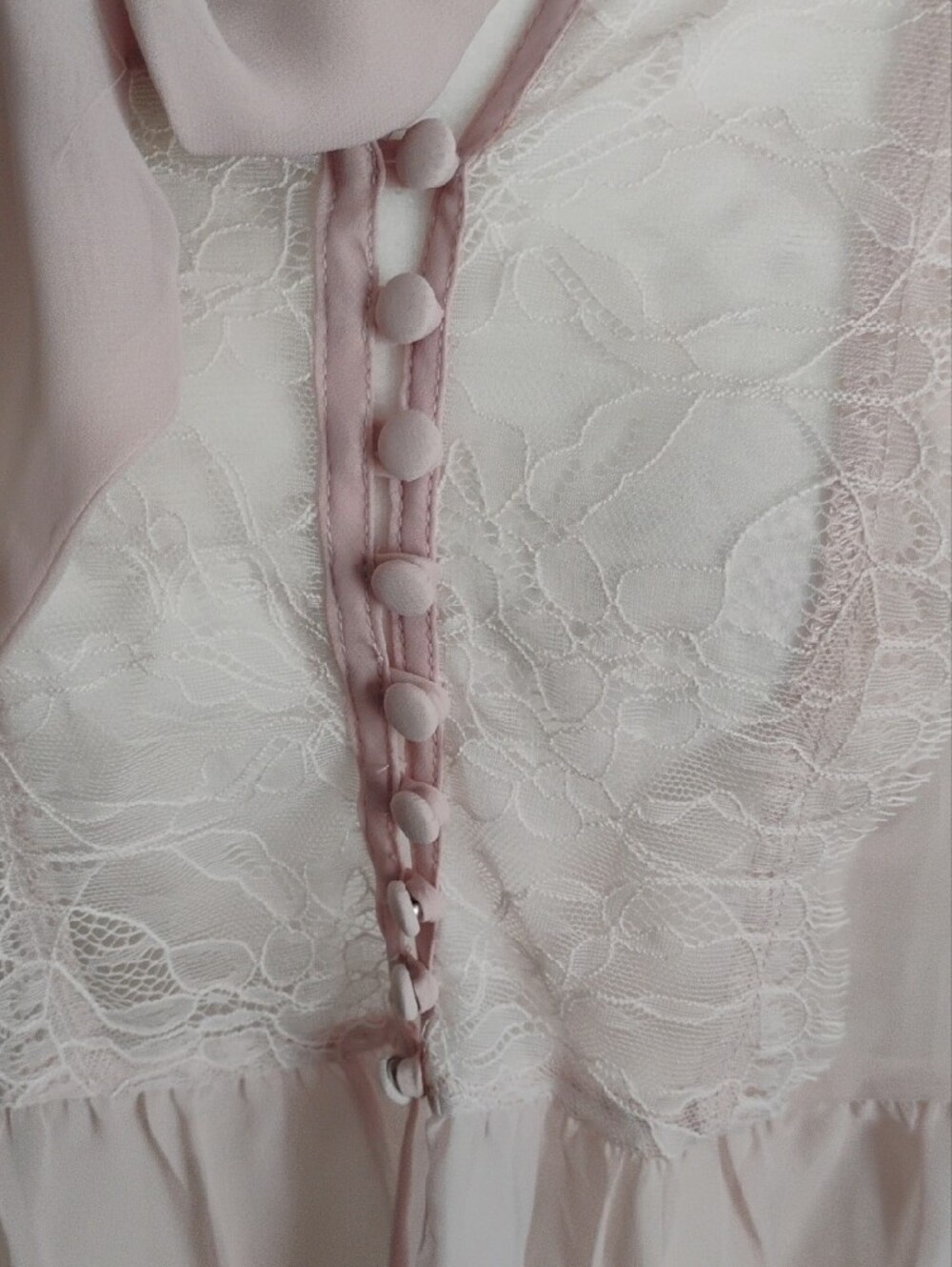 Free People Soft Blush Pink Lace Peasant Blouse with Neck Tie/Prairie, Fairy - Picture 13 of 13